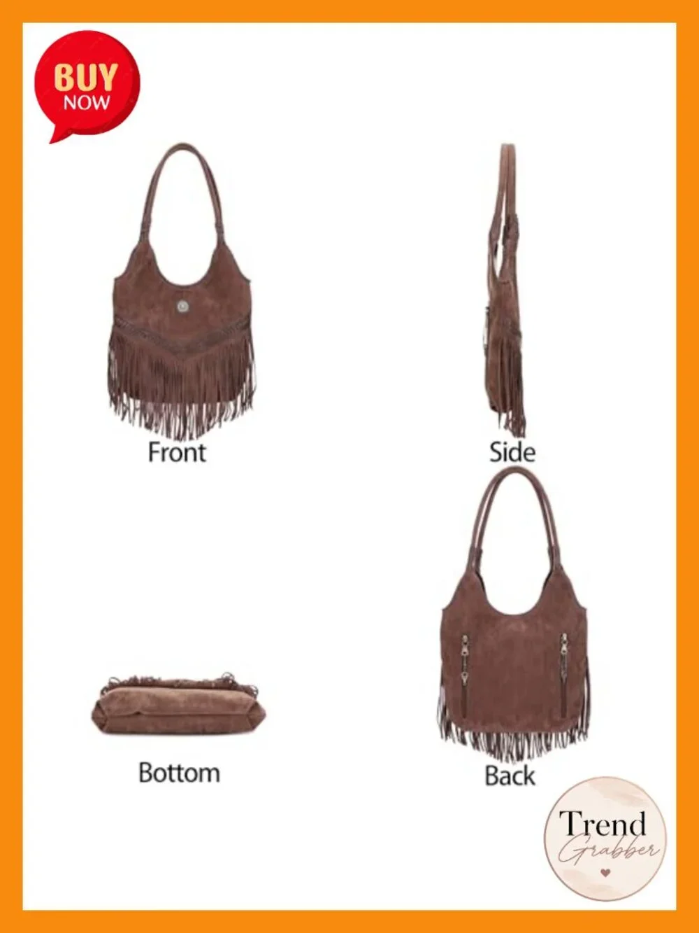Suede Fringe Hobo Bag, CCW Concealed Carry Tote, Tassel Shoulder Handbag